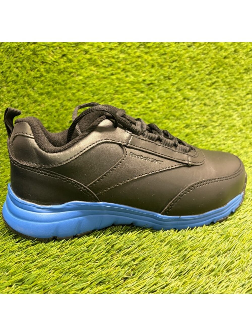 Reebok Ateron Mens Size 6.5E Black Blue Leather Steel Toe Safety Work Shoes